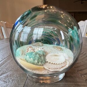 Beach Globe Terrarium - Hand Blown Glass Coastal Glass Sphere W/Sand & Seashells
